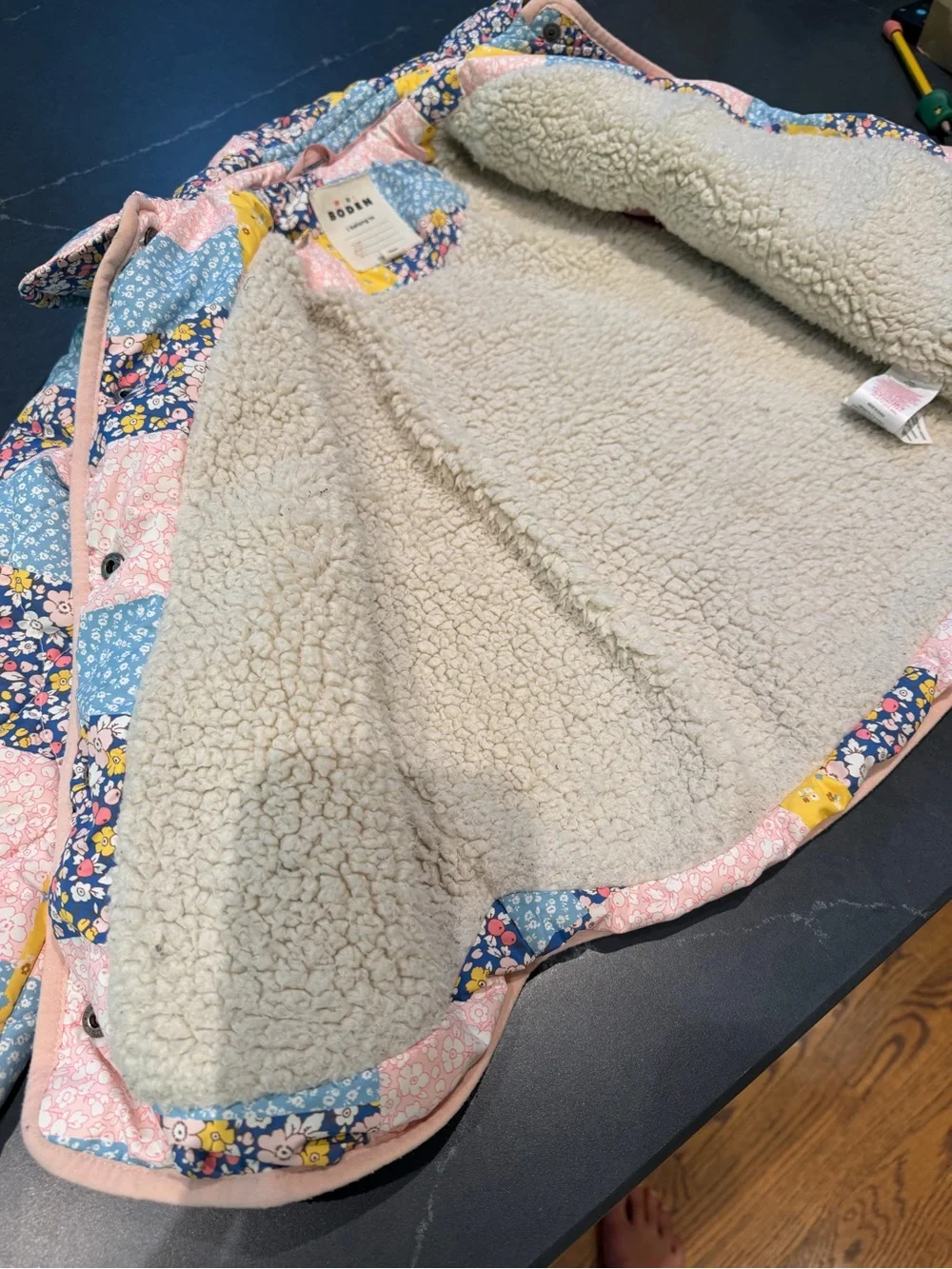 Mini Boden Quilted Patchwork Jacket - Pink, Blue & Yellow size 6/7
